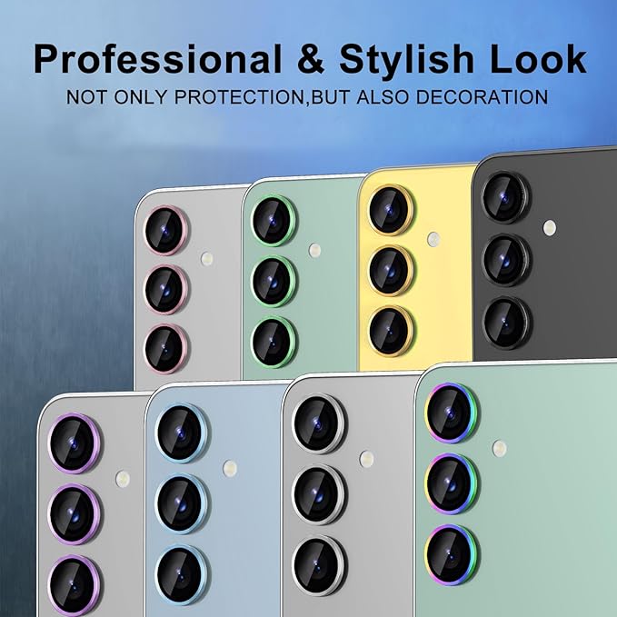 for Samsung Galaxy S24 FE Camera Lens Protector, Individual Metal Ring Tempered Glass Lens Cover, [Strong Adsorption] Scratch Resistant Ultra-Thin HD Clear Lens Cover, 1 Set-Colorful
