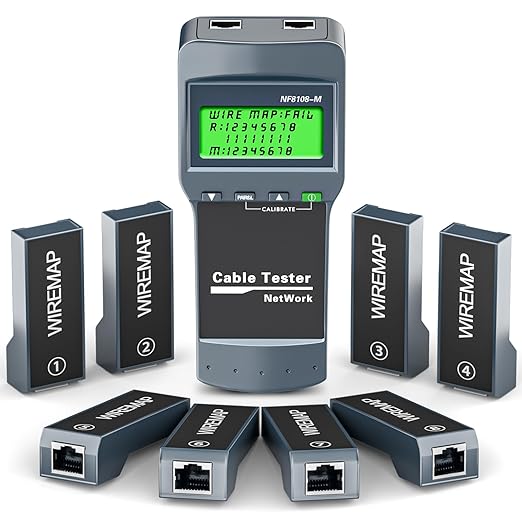 RJ45 Network Cable Tester, VXSCAN 8 Remote Units Network LAN Length Ethernet Cable Tester Kits for Cat5/CAT5e/CAT6/CAT6e - Locate The Breakage Point Length Measurement & Continuity Checking