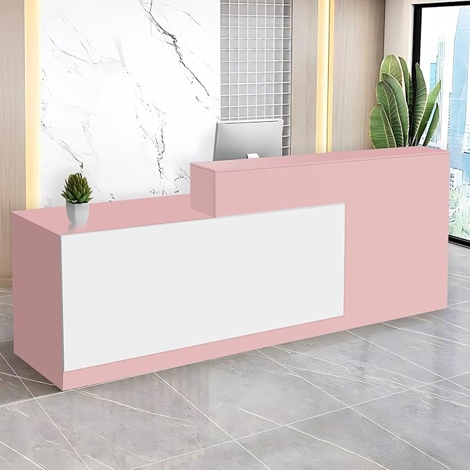Reception Desk with Counter Modern Checkout Counter with Lockable Drawer Keyboard Tray Receptionist Desk for Office Salon Reception Table T Left 55inch/140cm