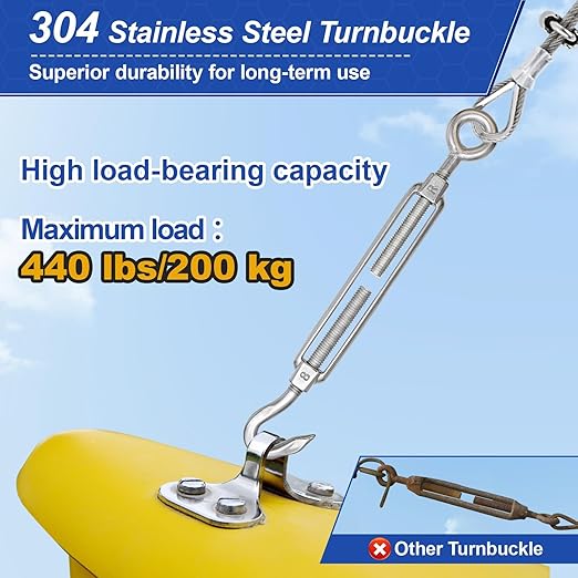 TooTaci 3/16 Wire Rope Kit with M8 Turnbuckles for Cables Wire, 50ft Stainless Steel Cable, Clamps and Thimbles, 7x19 Strands Heavy Duty Aircraft Cable for Zipline, Deck Railing, Shade Sail