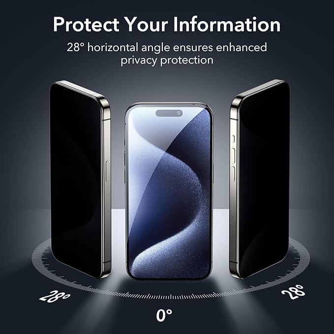 ESR 3 Pack for iPhone 15 Pro Privacy Screen Protector, Anti-spy Tempered-Glass Privacy Screen Protector, Micro-curved Edges, Case Friendly