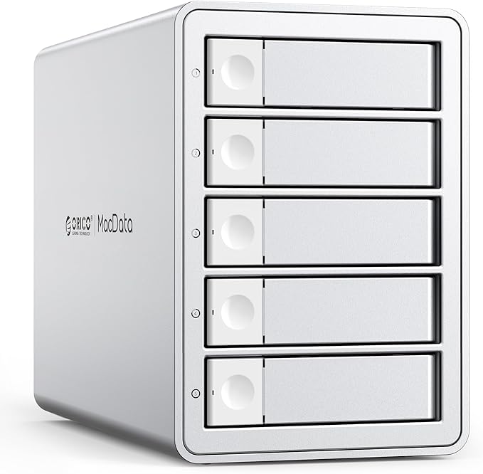 ORICO Daisy-Chain 5-Bay Hard Drive Enclosure External USB 3.2 Gen 2 Aluminum Das Enclosure Support 22TB and Expansion Max Up to 330TB for 3.5-inchs HDD -9958C3