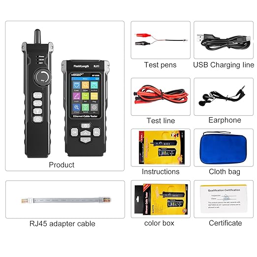 NOYAFA NF-8506 Network Cable Tester with IP Scan, TDR CAT5 CAT6 Ethernet Cable Tester, PoE PingTest, Network Rate Test, Port Flashing, Network Tester Cable Toner for RJ11 RJ45