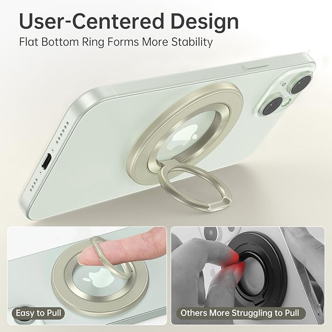 Syncwire Upgraded Magnetic Phone Ring Holder for MagSafe, Magnetic Cell Phone Grip Stand Finger Ring Kickstand with Two-Sided Magnets Compatible iPhone 16 Pro Max 15 14 13 12 Android, Yellow