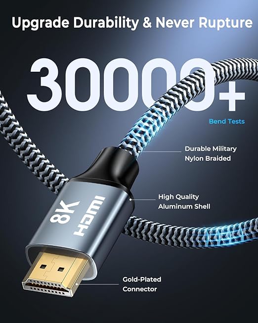 8K HDMI Cable 4ft, 48Gbps High Speed HDMI 2.1 Cable, HDMI Cord 8K@60Hz 4K@120Hz Support for HDR eARC HDCP 2.2&2.3, HDMI Cable 2.1 Compatible with HDTV, Laptop, Monitor, PC