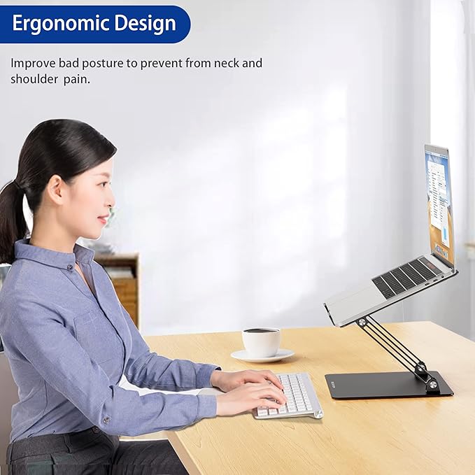 BESIGN LS10 Aluminum Laptop Stand, Ergonomic Adjustable Notebook Stand, Computer Holder Compatible with Air, Pro, Dell, HP, Lenovo More 10-14" Laptops, Black