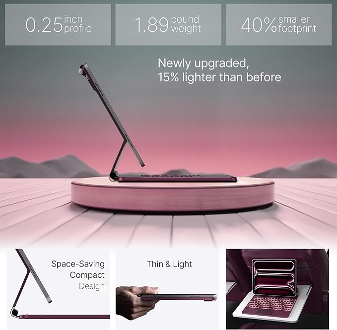 typecase Keyboard Case for iPad Pro 13-inch (M4) 2024,Magic Keyboard with 11 Colors Backlight for iPad Pro 13,Keyboard Case with Pencil Holder,Multi-Touch Trackpad,Easy-Set Magnetic Stand(Raspberry)