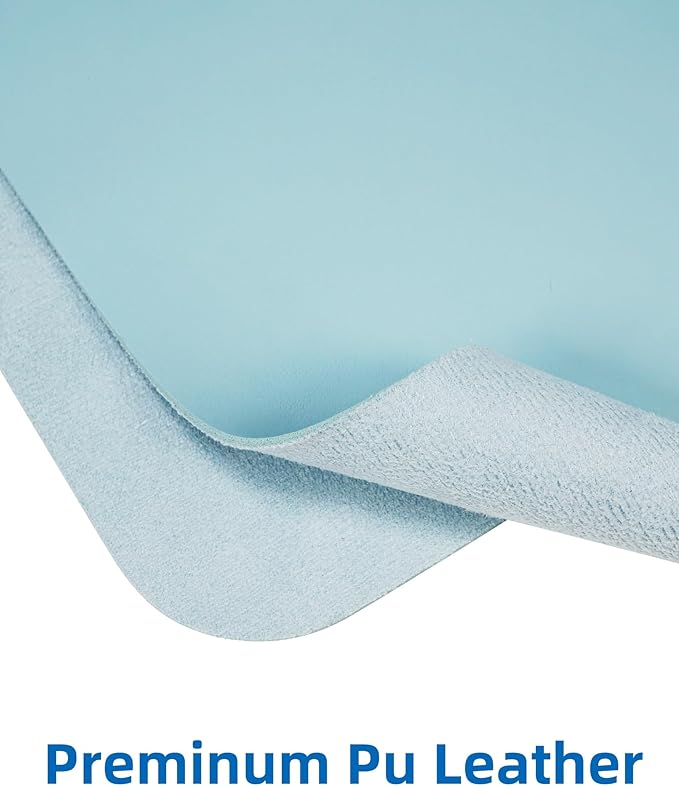 AFIING Leather Desk Pad Protector,Mouse Pad,Office Desk Mat, Non-Slip PU Leather Desk Blotter,Large Desk mat,Waterproof Keyboard mat for Office/Home/Decor (Light Blue,35"" x 17"")