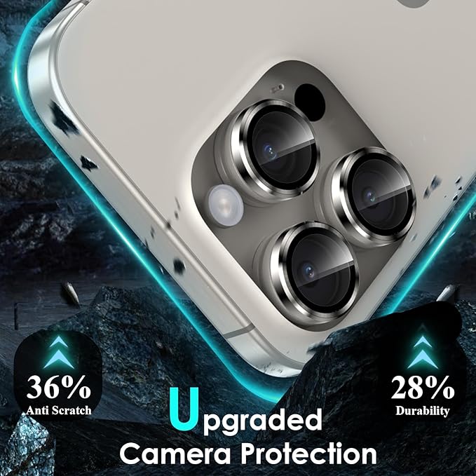 YWXTW Camera Lens Protector for iPhone 15 Pro/iPhone 15 Pro Max, [1 Step Installation Tray] Tempered Glass Screen Protector Metal Individual Camera Cover Accessories Case Friendly (Natural Titanium)