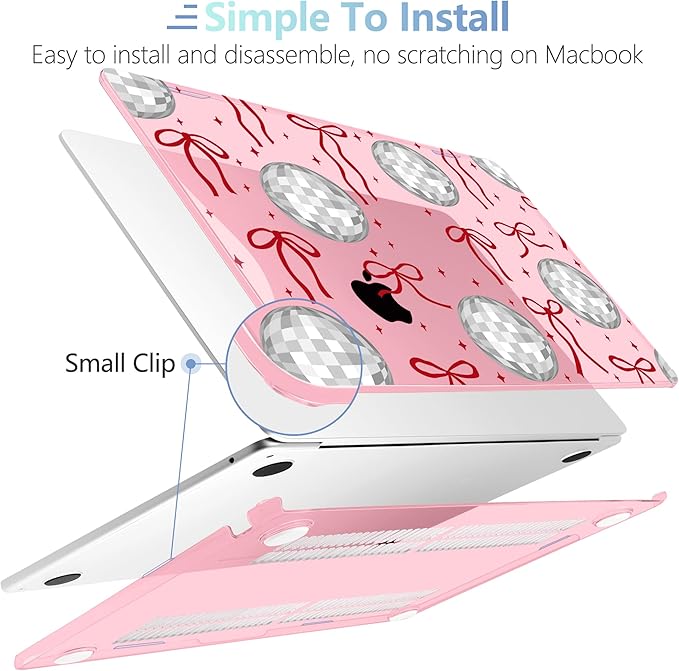 MEEgoodo Case for M4/M3/M2 MacBook Air 13.6 inch Case 2025 2024 2022, Fit Model A3240/A3113/A2681, Laptop Hard Shell with Keyboard Cover Compatible with MacBook Air 13 inch, Disco Balls & Red Bows