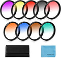 55mm Graduated Color Filters Kit 9 Pieces Gradual Colour Lens Filter Kit Set Accessory for Canon Nikon Sony Pentax Olympus Fuji DSLR Camera + Lens Filter Pouch +Lens Cleaning Cloth