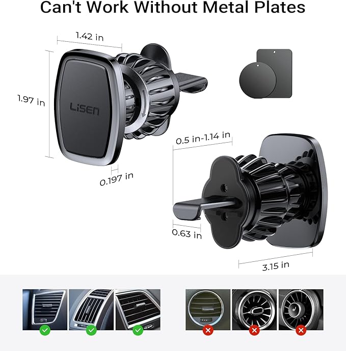 LISEN Magnetic Phone Holder for Car - Upgraded Clip Ultra 6 Strong Magnets, Phone Magnets for Back of Phone, Soporte de Telefono para carro for Galaxy S25 Ultra 4-6.7 inch Smartphones (Black)