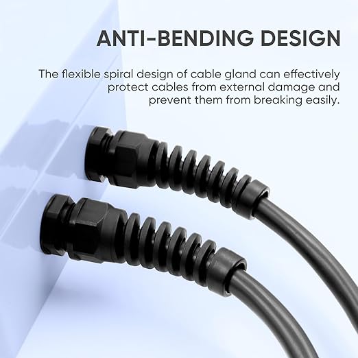 Strain Relief Cord Connector,LISTENJIALE 2Pcs NPT 3/8" Waterproof Cable Gland Flex Spiral Strain Relief Adjustable 5-10mm Cable Connector Nylon Joint with Gaskets(Black)