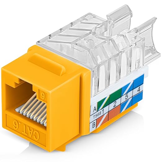 Everest 45° Angled RJ45 Cat6 Keystone Jacks 20-Pack in Yellow - Slim Profile Female RJ45 Connectors - Cat 6 Keystone Jack - Compatible with 45° Angled Speed Termination Tool - 45Term (B0BL3GS7ZY)