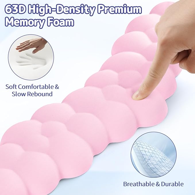 Cloud Wrist Rest for Keyboard and Mouse, Memory Foam PU Leather Keyboard Wrist Rest with Ergonomic Support, Non-Slip Base, Cute Arm Rest Pad & Palm Cushion, Office Desk Accessory, Pink
