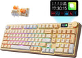iRocks K85R Wireless RGB Backlit Mechanical Gaming Keyboard with LCD Display, Hot-Swappable Pre-lubed Switches, 98 PBT Keys, USB-C Detachable Cable (Light Golden, Silent Bubble Switch)