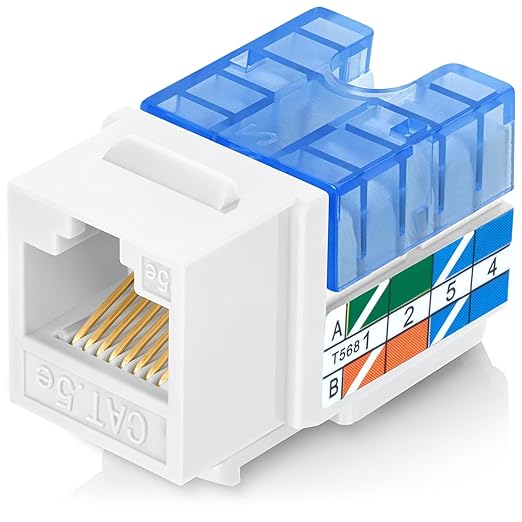 Everest 90° Angled RJ45 Cat5e Keystone Jacks 20-Pack in White - Slim Profile Female RJ45 Connectors - Cat 5e Keystone Jack - Compatible with 90° Angled Speed Termination Tool - easyJACK (B094WB91H3)