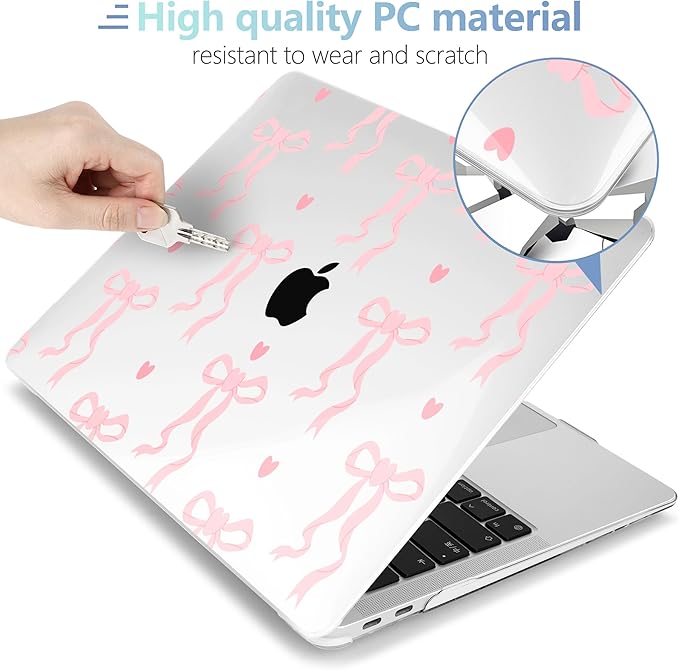 MEEgoodo for MacBook Air 13 inch Case 2021 2020 2019 2018 Released A2337 M1 A2179 A1932 with Touch ID, Plastic Hard Shell & Keyboard Cover Compatible with MacBook Air Case 13.3,Trendy Bow & Hearts