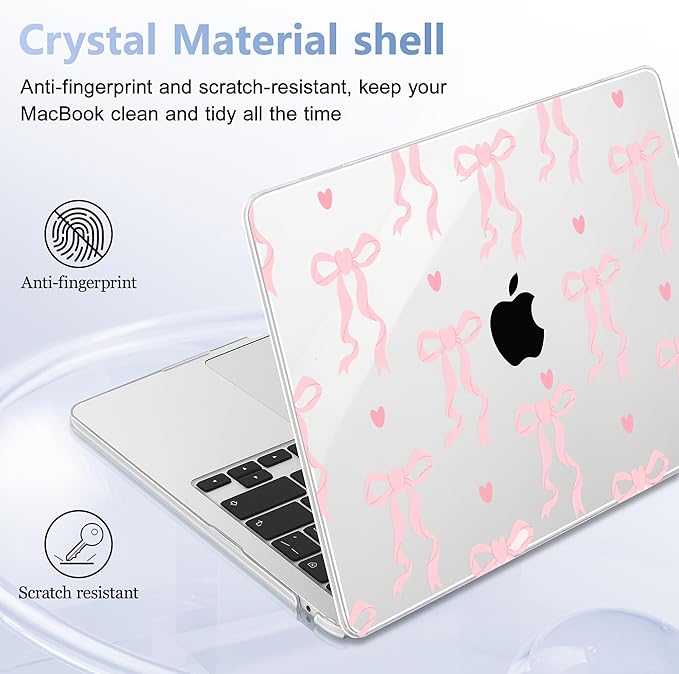 Case for MacBook Air 15 Inch 2025 2024 2023 Release M4 A3241 M3 A3114 M2 A2941, Hard Shell with Screen Protector & Keyboard Cover, Compatible with Touch ID, Bow