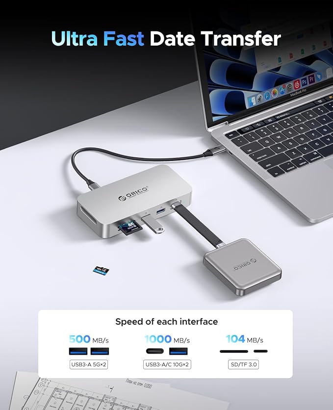ORICO 2 TB External SSD Docking Station, SSD Expansion + Hub Extension, Up to1000MB/s, 10-in-1 USB C HUB with Internal SSD, Support 4K@60Hz HDMI Display, 100W PD, Ethernet, SD/TF, Mac Mini - SJ10