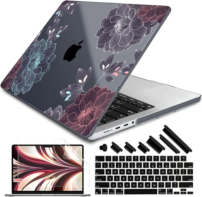 DONGKE for M4 MacBook Pro 16 Inch Case 2024 2023 2021 A3403 A3186 M3 A2991 M2 A2780 M1 A2485 Pro/Max Chip, Plastic Hard Shell Case & Keyboard Cover for Mac Pro 16 with Touch ID, Dahlia Flowers