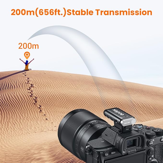 GODOX WEC KIT2 Wireless Microphone for Sony, Cable-Free Hotshoe Mount Lavalier mic, 200m (656ft.) Range, Noise Cancelling Mics, UAC Support Wireless Microphone for PC/Phone/Camera