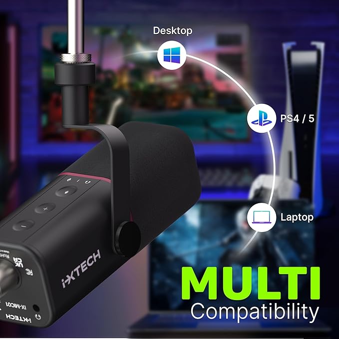 IXTECH Cardioid Dynamic Microphone with Mic Cover, Vocal USB XLR Microphone for Podcasting, Streaming, Recording, Gaming and Voice-Over (Black)