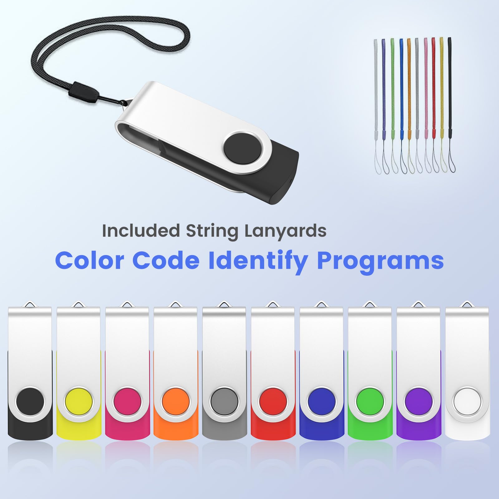 ABLAZE 1GB Flash Drive 10 Pack, USB 2.0 Memory Stick with Lanyards Swivel Thumb Drives Bulk Pendrive U Disk for Data Storage (Mixcolors)