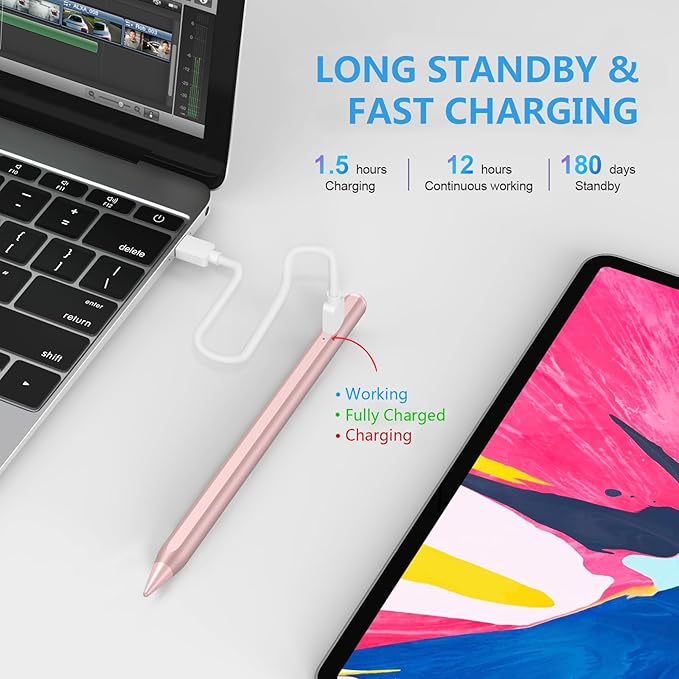 Stylus Pen for iPad 2018-2023 with Palm Rejection, Active Pencil for iPads 10th/9th/8th/7th/6th, for iPad Pro 11/12.9 inch, for iPad Air 5th/4th/3th Gen, for iPad mini 6th/5th Gen (Rose Gold)