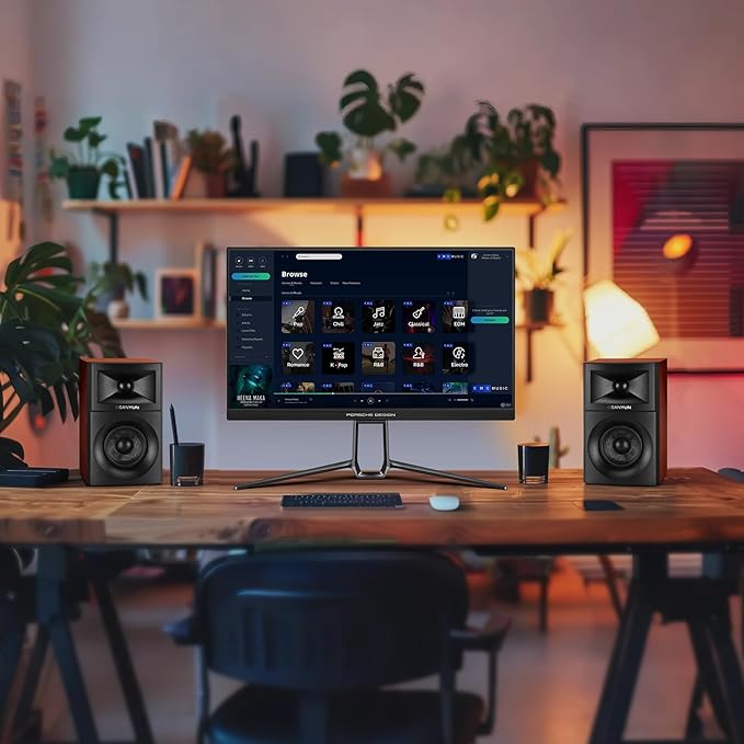 SW203 4.0 Computer Speakers - 60W 4-Way DSP Control 3D Immersive Sound - 3" Carbon Fiber Woofer & 20mm Silk Dome Tweeter - 24bit DAC USB/Bluetooth 5.4/AUX - Studio-Grade Audio (Pair, Red)