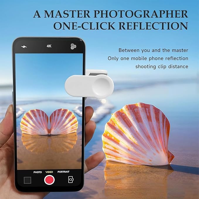 Mirror Effect Lens - Capture Stunning Reflections Instantly, Smartphone Camera Mirror Reflection Clip Kit, Adjustable HD Glass Smartphone Photography Flip Mirror, for Travel Photography (White-1Pc)