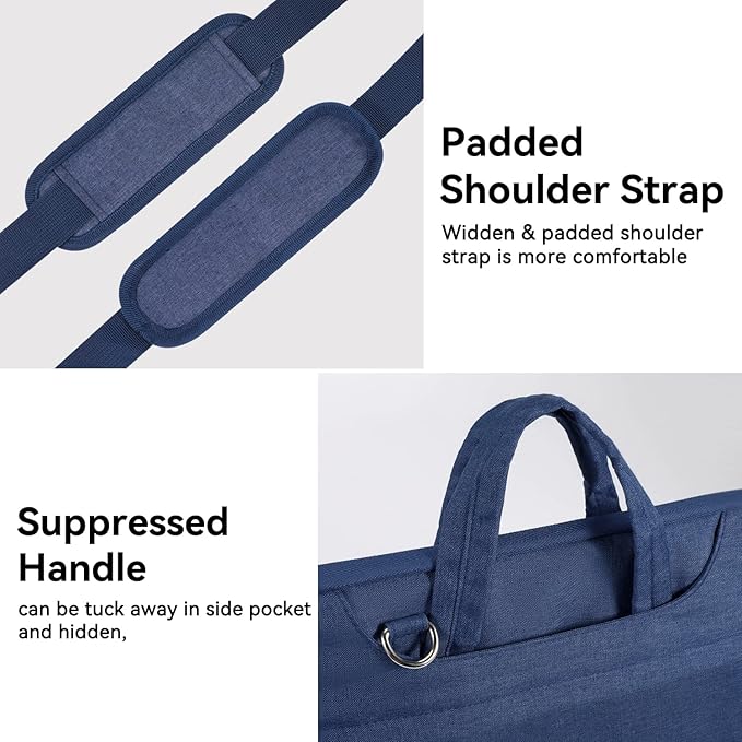 Voova Laptop Bag 17 17.3 Inch Waterproof Laptop Sleeve Case with Shoulder Straps & Handle, Computer Case Cover Slim Briefcase Compatible with 17-18” Hp Dell Asus Acer, Blue