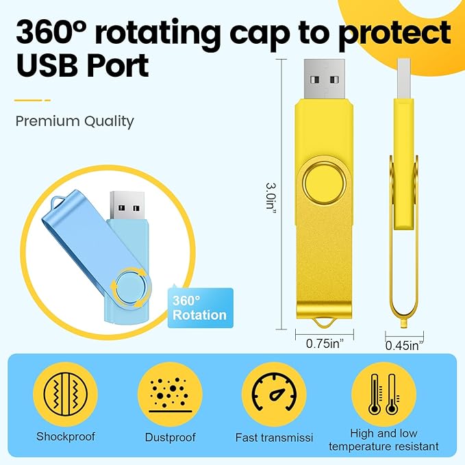 Kepmem Flash Drive 4GB USB 2.0 10 Pack Swivel Blank Memory Stick Bulk Thumb Drive Pen Drives 4 GB Multi-Color Jump Drive for Data Storage, File Sharing