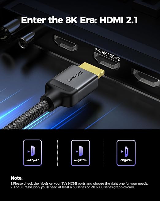 Silkland Long 10K 8K HDMI 2.1 Cable 50ft, (Upgrade Braided) Ultra High Speed HDMI Cable [8K@60Hz, 4K@120Hz] 48Gbps, HDR 10+, eARC, ARC, HDCP 2.2/2.3, Compatible for PS5/Xbox/Soundbar/Roku TV