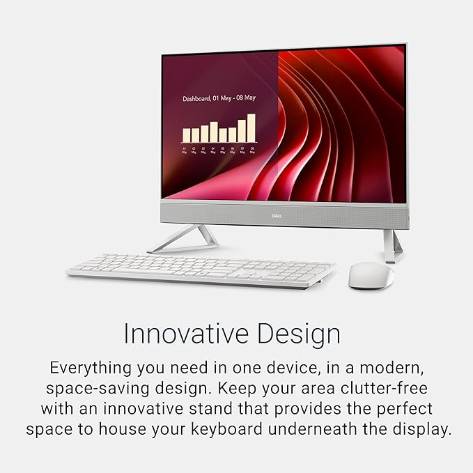 Dell 24 All-in-One Desktop ec24250-23.8-inch FHD Display, Intel Core 3 Processor 100U, Intel Graphics, 8GB DDR5 RAM, 512GB SSD, Windows 11 Home, Onsite Service+6 Months Retail Migrate - White