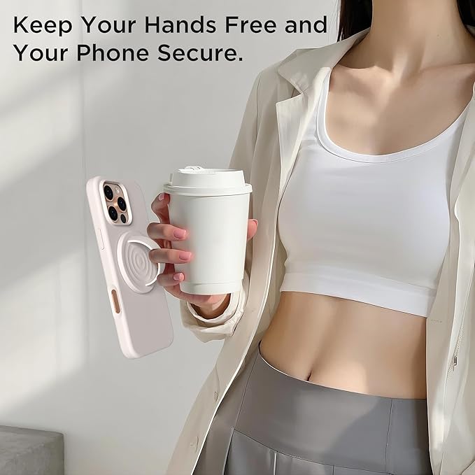 Magnetic Phone Ring Grip Holder, Silicone Finger Loop Grip, Compatible with MasSafe, Back of Phone for iPhone Pro Max/Plus/16/15/15/14/13/12 Series, Stone