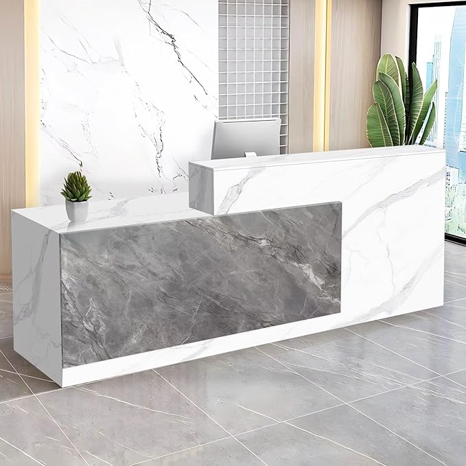 Reception Desk with Counter Modern Checkout Counter with Lockable Drawer Keyboard Tray Receptionist Desk for Office Salon Reception Table F Left 47inch/120cm
