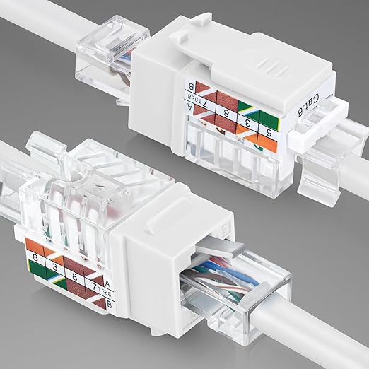 Everest 45° Angled RJ45 Cat6A Keystone Jacks 50-Pack in White - Slim Profile Female RJ45 Connectors - Cat 6A Keystone Jack - Compatible with 45° Angled Speed Termination Tool - 45Term (B0BL3GS7ZY)