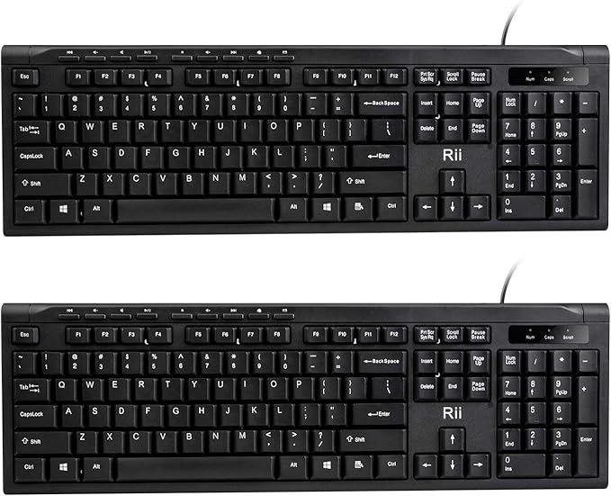 Rii RK907 Ultra-Slim Compact USB Wired Keyboard for Mac and PC,Windows 10/8 / 7 / Vista/XP (Black) (2PCS)