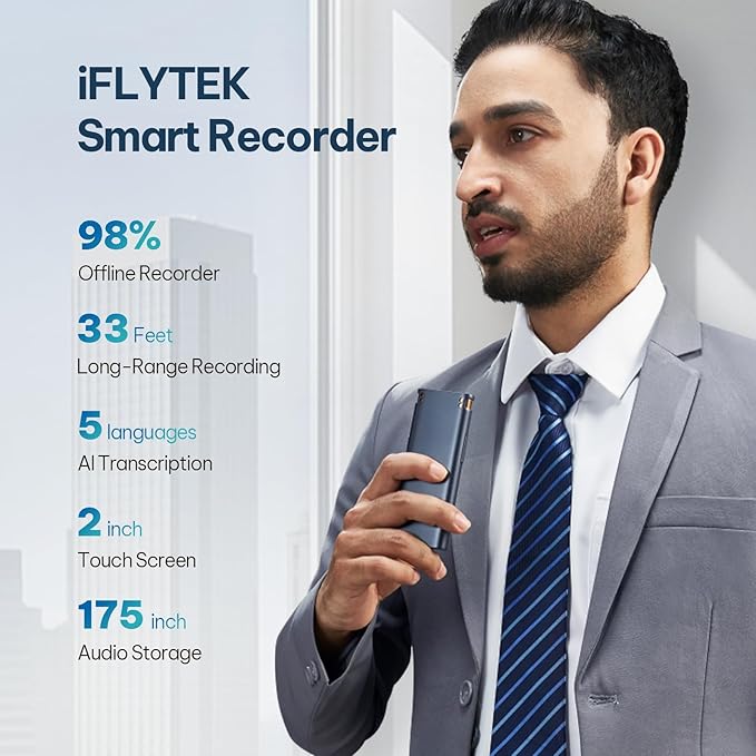 iflytek Offline Voice Recorder with AI Transcription,Recording Device with Playback Secure Digital 5-Language Voice-to-Text, Noise Reduction, AI Voice Recorder for Meetings, Interviews, Learning