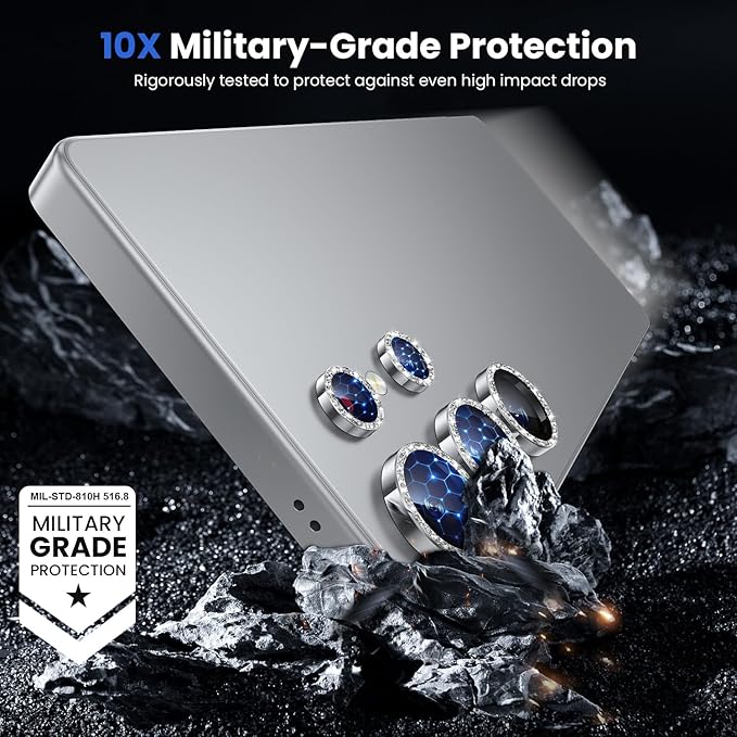 WSKEN for Samsung Galaxy S25 Ultra Camera Lens Protector - Ultra Thin Case Friendly, 9H Shatterproof Tempered Glass with Aluminum Metal Circle Camera Screen Protector Cover Accessories, Glitter