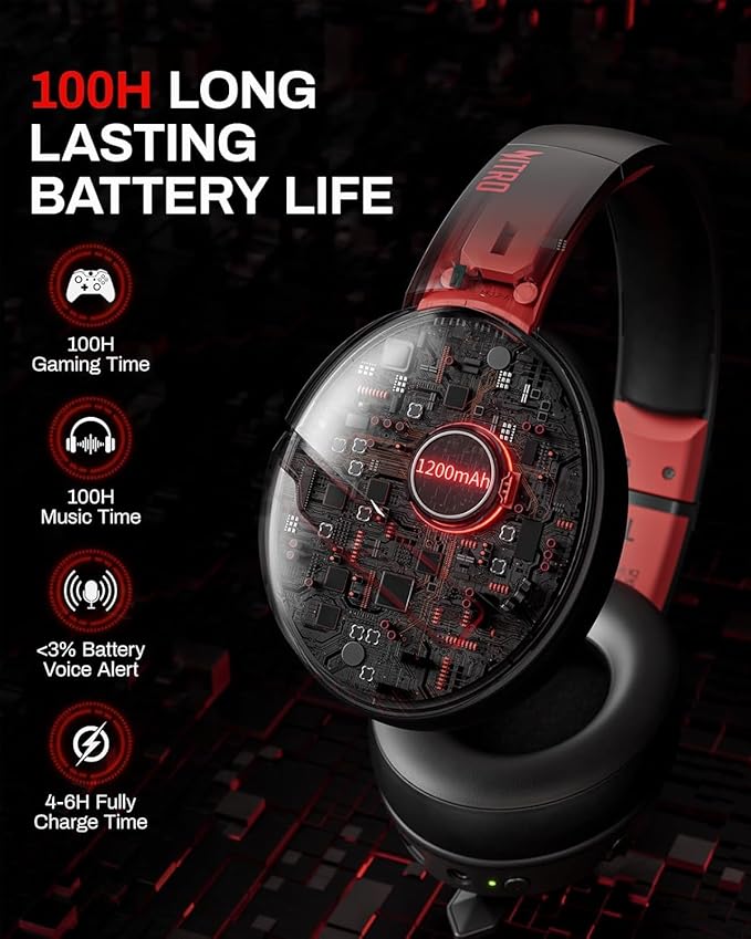 acer Wireless Gaming Headset, PS5 Headset with 2.4GHz for Ps5, Ps4, PC, Switch, Bluetooth 5.3 + 100Hrs Gaming Headphones with Noise Canceling Mic for Laptop, Mobile, Mac, 50mm Drivers (Red)