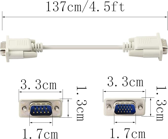 PNGKNYOCN 4.5 Feet DB 9 Pin Male to VGA 15 Pin Male Adapter Cable, RS232 to VGA Conversion Cable， for Computer,Printers, Scanners