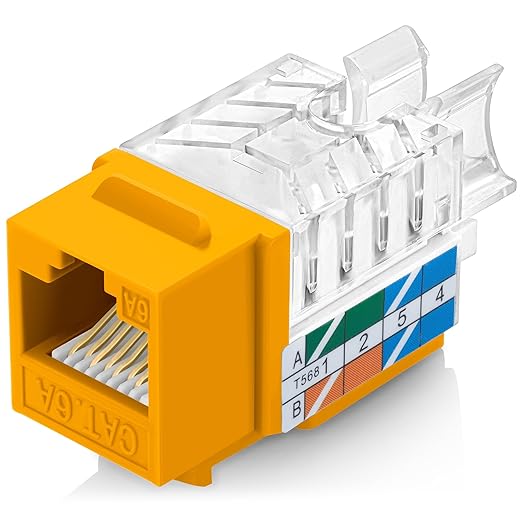 Everest 45° Angled RJ45 Cat6A Keystone Jacks 10-Pack in Yellow - Slim Profile Female RJ45 Connectors - Cat 6A Keystone Jack - Compatible with 45° Angled Speed Termination Tool - 45Term (B0BL3GS7ZY)