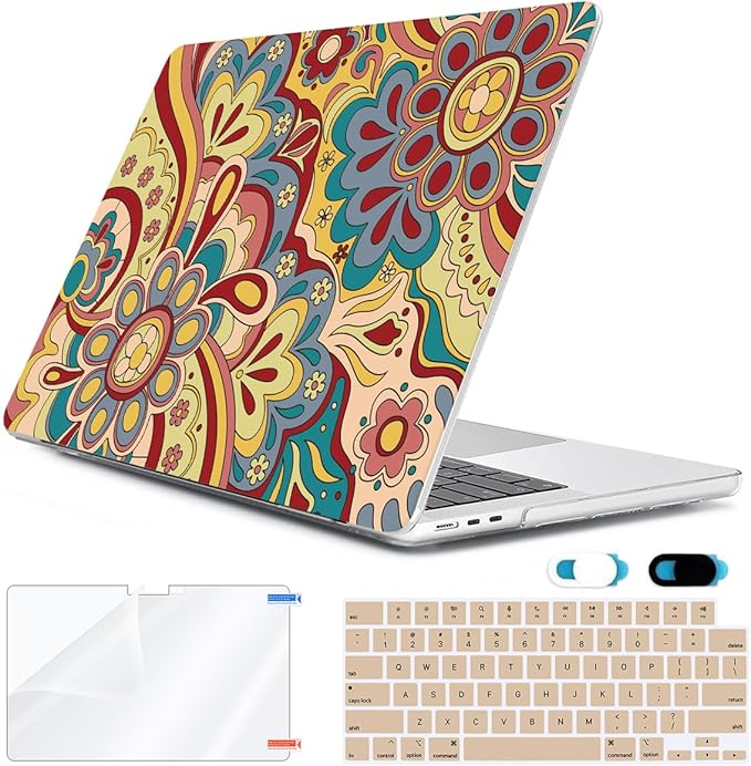 Compatible with 2025 2024-2022 MacBook Air 13 inch Case M4 A3240 M3 A3113 M2 A2681, Hard Shell&Keyboard Film&Screen Film&Webcam Cover for New M4 Mac Air 13.6 inch with Touch ID, Curved Doodle