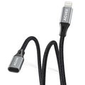 AGVEE 1ft Lightning Extension Cable, Braided Female to Male Extender Full Function Cord Compatible with iPhone iPad, Data Sync Video Audio & Charging Connector Adapter, Dark Gray