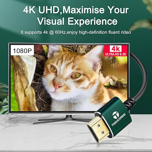 Slim HDMI Cable 10FT, Ultra Soft & Thin HDMI to HDMI Cord, Extreme Flexible & Skinny HDMI Wire Supports High Speed 4K@60Hz 18gbps 2160p 1080p