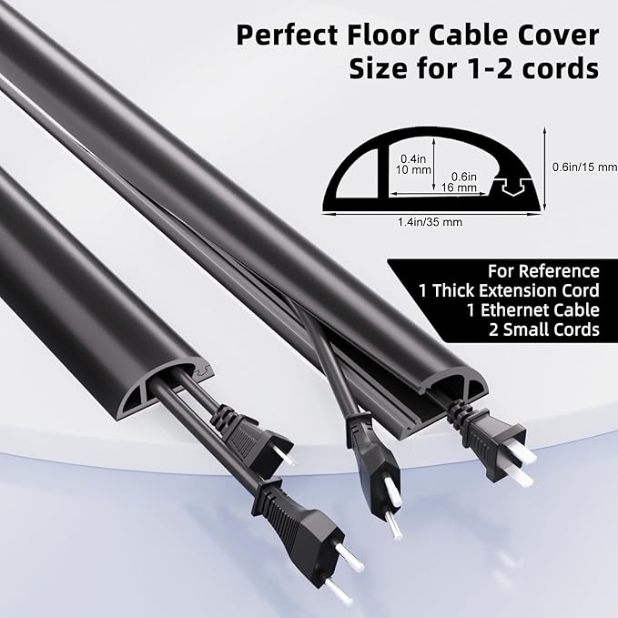 9.8ft Floor Cord Cover, Silicone Wire Hider, Hide Extension Cords, Protect Cords, Prevent Cable Trips, Heavy-Duty Adhesive-Backed Anti-Trip Cable Protector for Floor, Desk & Wall