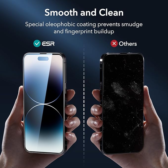 ESR for iPhone 14 Pro Screen Protector Set, 3 Tempered-Glass Screen Protectors and 1 Set of Camera Lens Protectors, Smooth Rounded Edges, Full-Coverage Military-Grade Protection, Scratch Resistant