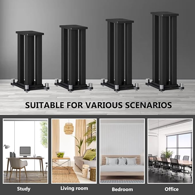 A Pair of Speaker Stands, Bookshelf Speaker Stand Steel Frame Support for Speakers up to 40 kg, Vibration-Absorbing MDF Design, Universal Speaker Stand Improves Sound Quality (50cm/19.6in)